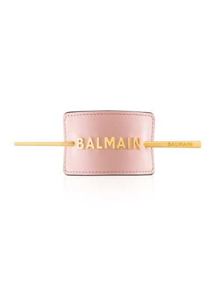 Balmain-Hair-Pastel-Pink-Hair-Barette-with-Golden-Logo-z-pravé-kůže