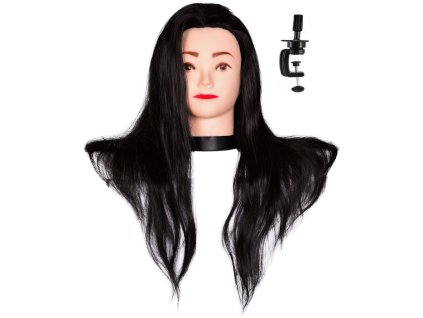 Tréninková kadeřnická hlava zrzavá 55 cm černá, syntetické vlasy