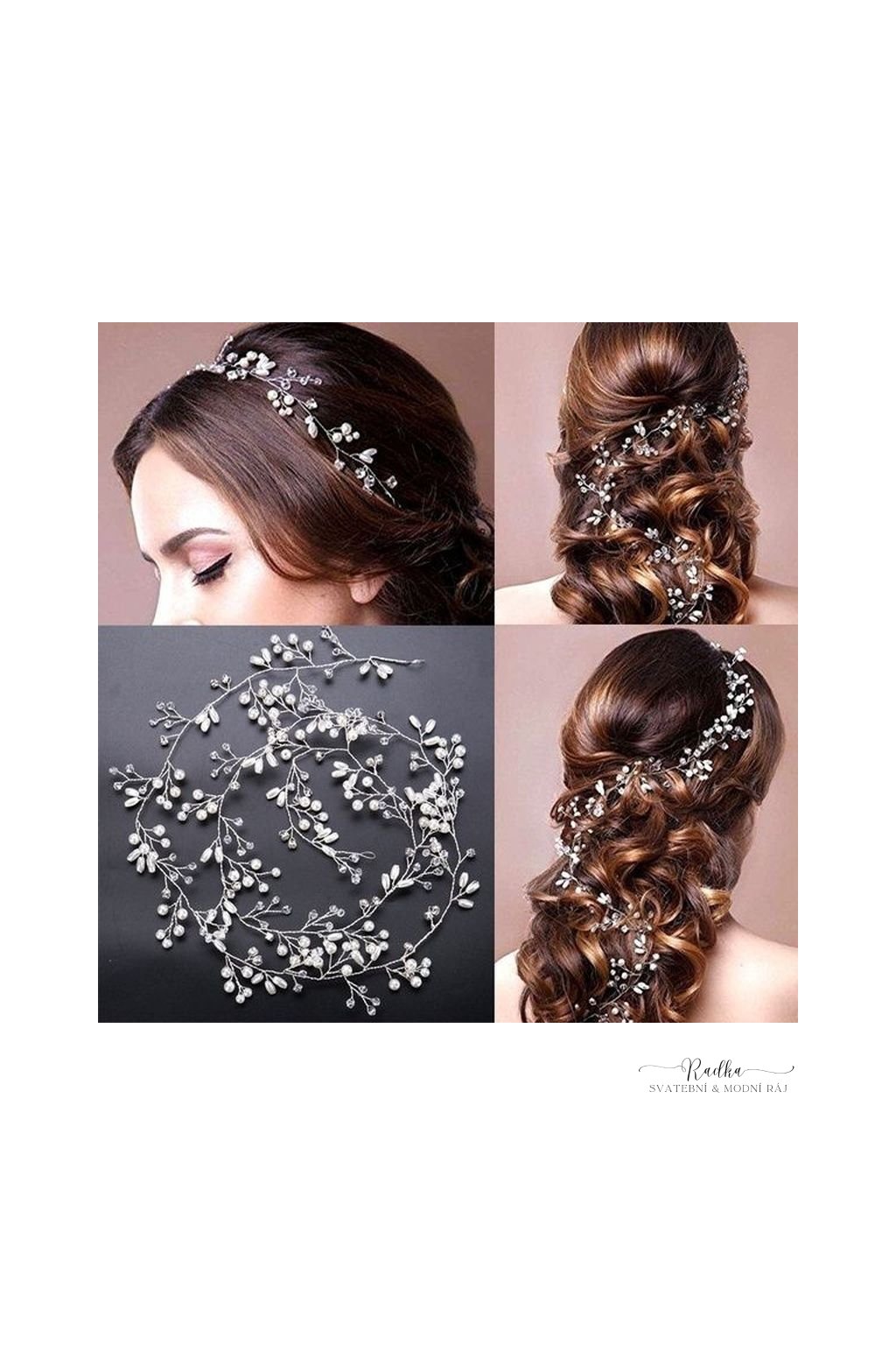 Svatební ozdoba do vlasů s zirkony a perlami