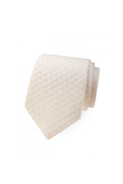 Svatební smetanová pánská kravata s lesklým vzorem + kasníček