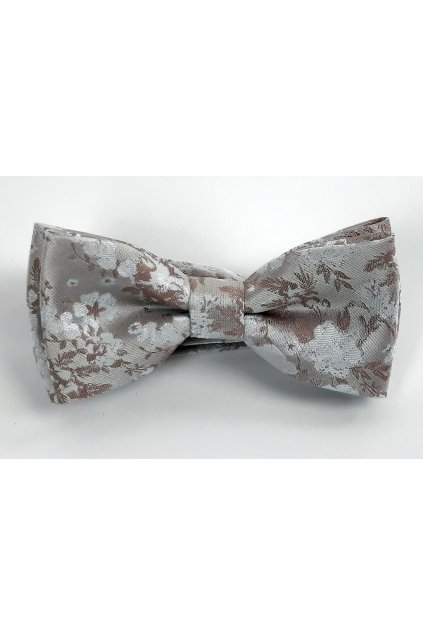 Pánský motýlek hnědo-stříbrný se vzorem