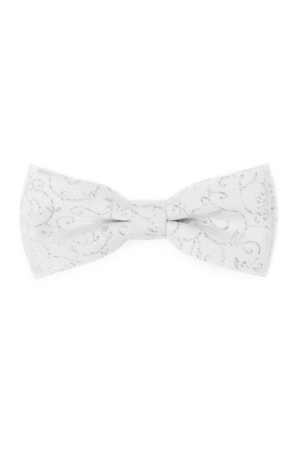 Motýlek s kapesníčkem bílá stribrna nitka se vzorem