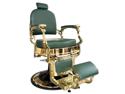 Retro barber křeslo CEZANNE LUX GOLD - sametová zelená