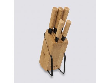 Sada 5 kuchyňských nožů s blokem, bambusová rukojeť