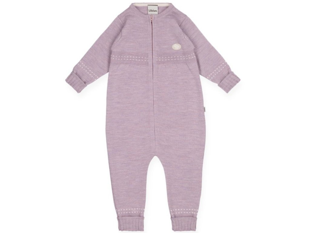 Roztomilý merino overal se zipem v tenkém provedení a fialkové barvě od značky Lillelam