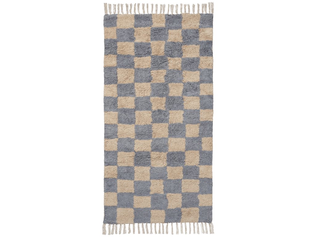 Kostkovaný modro-béžový koberec od ferm LIVING