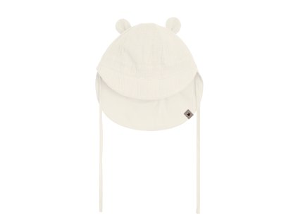 Dětský klobouček s oušky, z měkkého mušelínu v krémové barvě