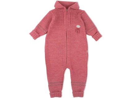 Roztomilý overal se zipem pro děti ze 100% merino vlny v třešňové barvě od značky Lilellam