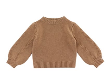 Dětský merino svetr v hnědé barvě s balónovými rukávy od Donsje