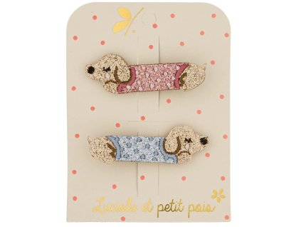 Pár třpytivých sponek s jezevčíkem