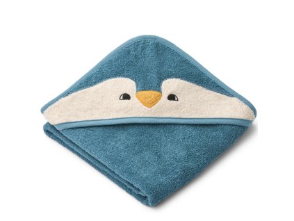Osuška s kapucí ve tvaru tučňáka v modré barvě pro nejmenší od Liewood