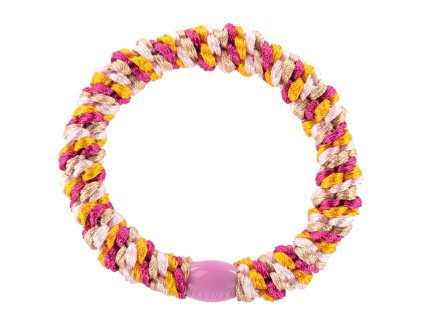 Pruhovaná gumička do vlasů od značky Bon Dep v krásné kombinaci barev - malinová, mangová, béžová a světle růžová