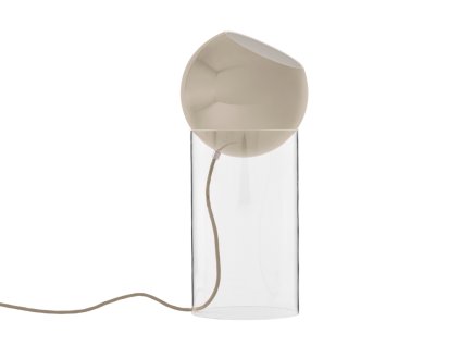 Stojací lampa Topan VP14 s kulatým stínidlem v béžové barvě na akrylovém průhledném podstavci od &Tradition