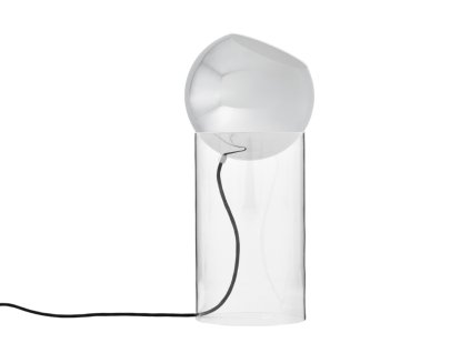 Stojací lampa Topan VP14 s kulatým stínidlem ve stříbrné barvě na akrylovém průhledném podstavci od &Tradition