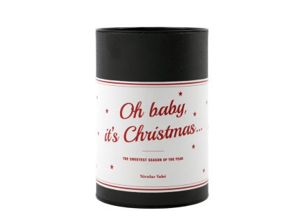 Dárkové balení s nápisem "Oh baby, it's Christmas..." s kakaovými lanýži a marshmallow uvnitř