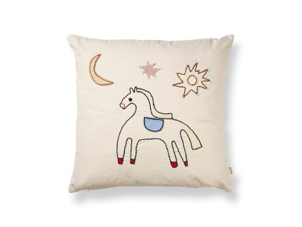 Roztomilý dětský bavlněný polštář s výšivkou koníka od ferm LIVING