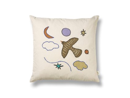 Roztomilý dětský bavlněný polštář s výšivkou ptáčka od ferm LIVING