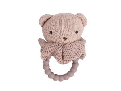 Chrastítko medvídek se silikonovým kroužkem pro zklidnění dásní miminka