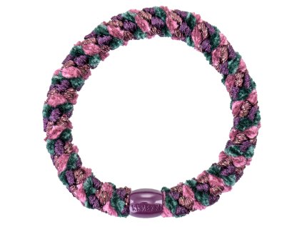 Pruhovaná gumička do vlasů od značky Bon Dep v jedinečné kombinaci barev – fialová, růžová, vínová a zelená