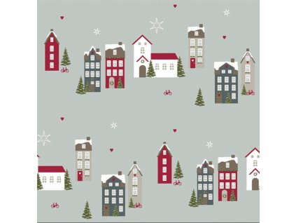 Balicí vánoční papír se zimním městečkem od Det Gampe Apotek