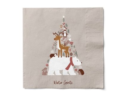 Béžové vánoční ubrousky se zvířátky
