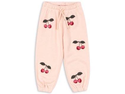 Dětské tepláky v růžové barvě s výšivkami třešniček od Konges Sløjd