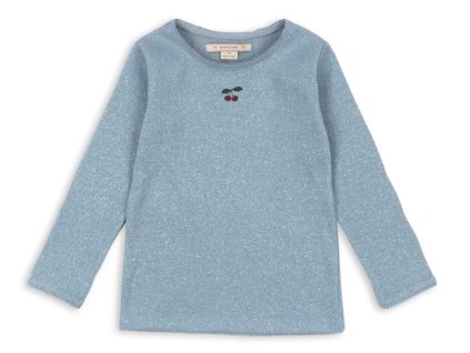 Dívčí třpytivé triko s dlouhým rukávem v modré barvě s výšivkou třešničky od Konges Sløjd