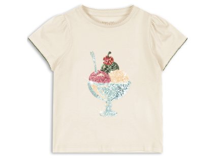 Dívčí bavlněné triko s výšivkou zmrzliny a flitry od Konges Sløjd