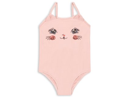Jednodílné dívčí plavky v růžové barvě s kočičkou od Konges Sløjd