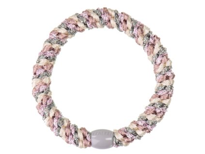 Třpytivá gumička do vlasů od značky Bon Dep v kombinaci barev – zelená, růžová, fialková a krémová