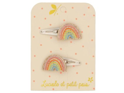 Pár třpytivých sponek s duhou