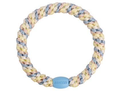 Pruhovaná třpytivá gumička do vlasů Kknekki v modro-žluté kombinaci barev