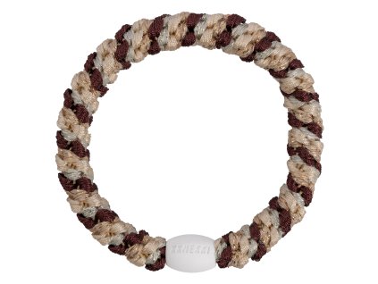 Pruhovaná třpytivá gumička do vlasů Kknekki v kombinaci hnědé a béžové