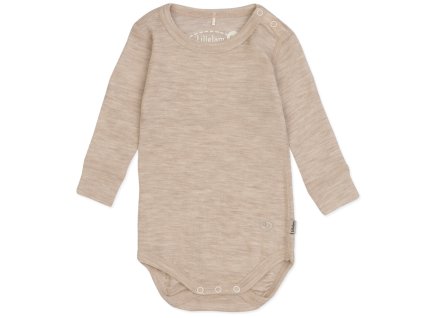 Dětské merino body v béžové barvě se zapínáním na patentky v rozkroku od Lillelam
