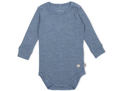 Dětské merino body v modré barvě se zapínáním na patentky v rozkroku od Lillelam