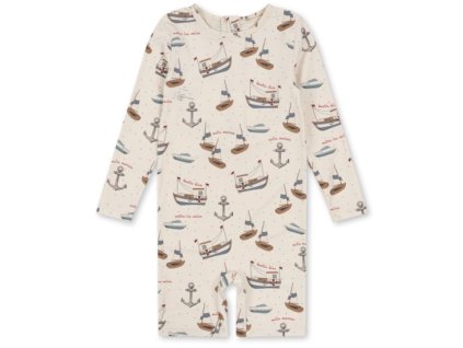 Dětský plavkový overal s dlouhým rukávem se vzorem lodiček od Konges Sløjd