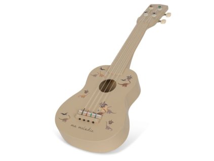 Dřevěné ukulele se vzorem dinosaurů pro děti v béžové barvě