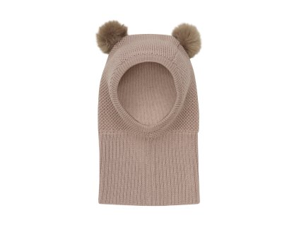 Dětská merino kukla s bambulkami v růžové barvě od Huttelihut