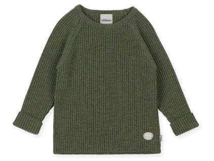 Dětský žebrovaný merino svetr v tmavě zelené barvě od značky Lillelam