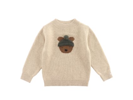 Merino svetr s výšivkou Bear "Biscotti Melange"