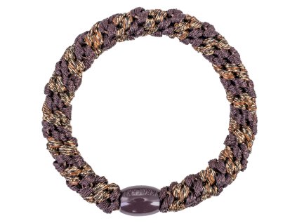 Gumička do vlasů Kknekki "Brown-Coffe Glitter Stripe" - tmavě hnědá se zlatými třpytkami