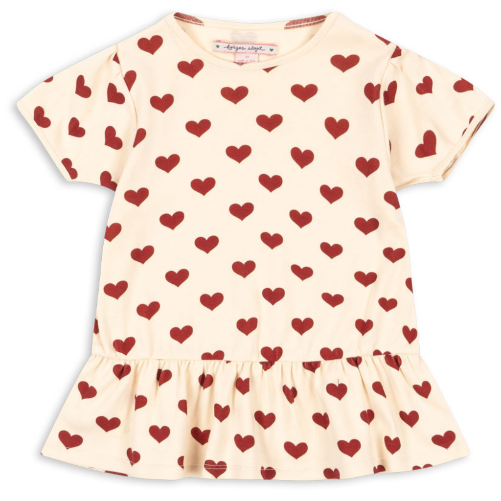 Dívčí peplum triko se srdíčky "Amour Rouge" Konges Sløjd VELIKOST: 98/3 roky