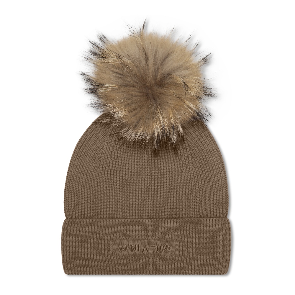 MINI A TURE Dětská merino čepice s bambulí MATBOJE "Morel Grey" VELIKOST: 4-5 let
