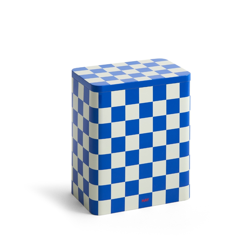 HAY DESIGN Skladovací nádoba Tin Large "Blue and Off-white" HAY