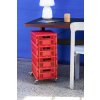 HAY Colour Crate M red HAY Colour Crate Lid M red Apollo Table Lamp Passerelle Desk wb lacquered walnut frame and edge ink black powder coated crossbar Rey Chair state blue wb lacquer beech