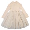 Dívčí šaty s pleteným vrškem a tylovou sukní ve vanilkové barvě s nádechem do růžova od značky Donsje