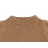 Dětský merino svetr v hnědé barvě s balónovými rukávy od Donsje - detail žebrování kolem krku