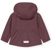 Dětská softshellová bunda  ve fialové barvě od značky MINI A TURE - pohled zezadu na kapuci a relfexní prvky