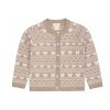 Dívčí vlněný kardigan v béžové barvě s roztomilými vzory v růžové