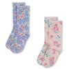 2 páry žakárových ponožek s modrými a růžovými květinkami od Konges Sløjd